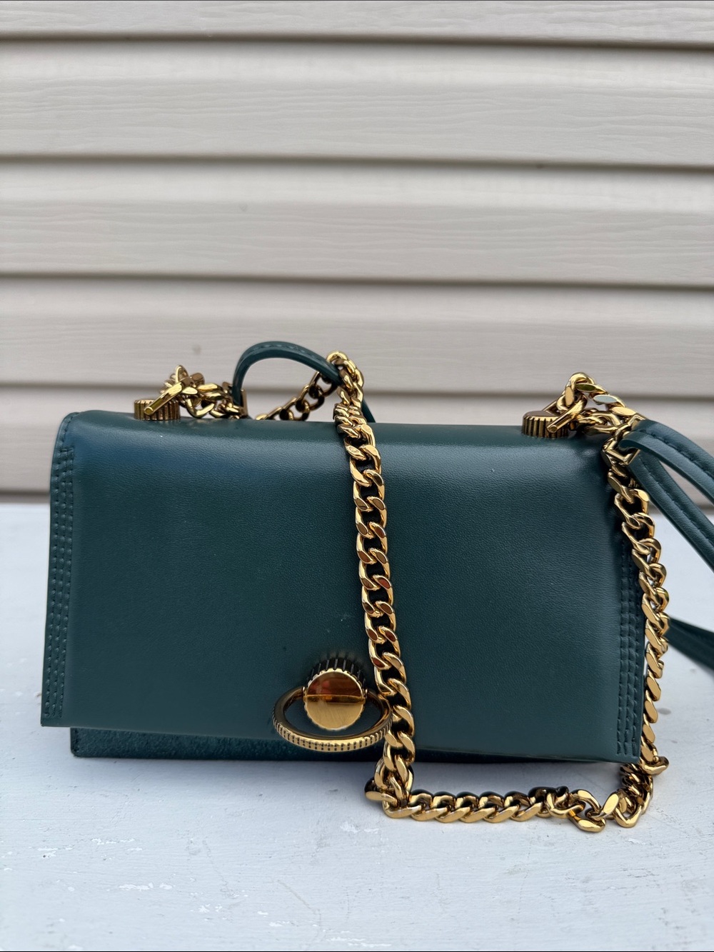 Charles & Keith Teal Crossbody Bag with Gold Chain